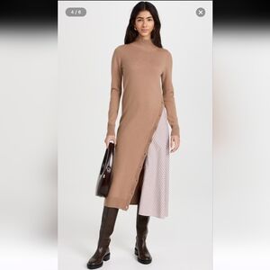 NAADAM Tan Midi Dress with Striped Detail